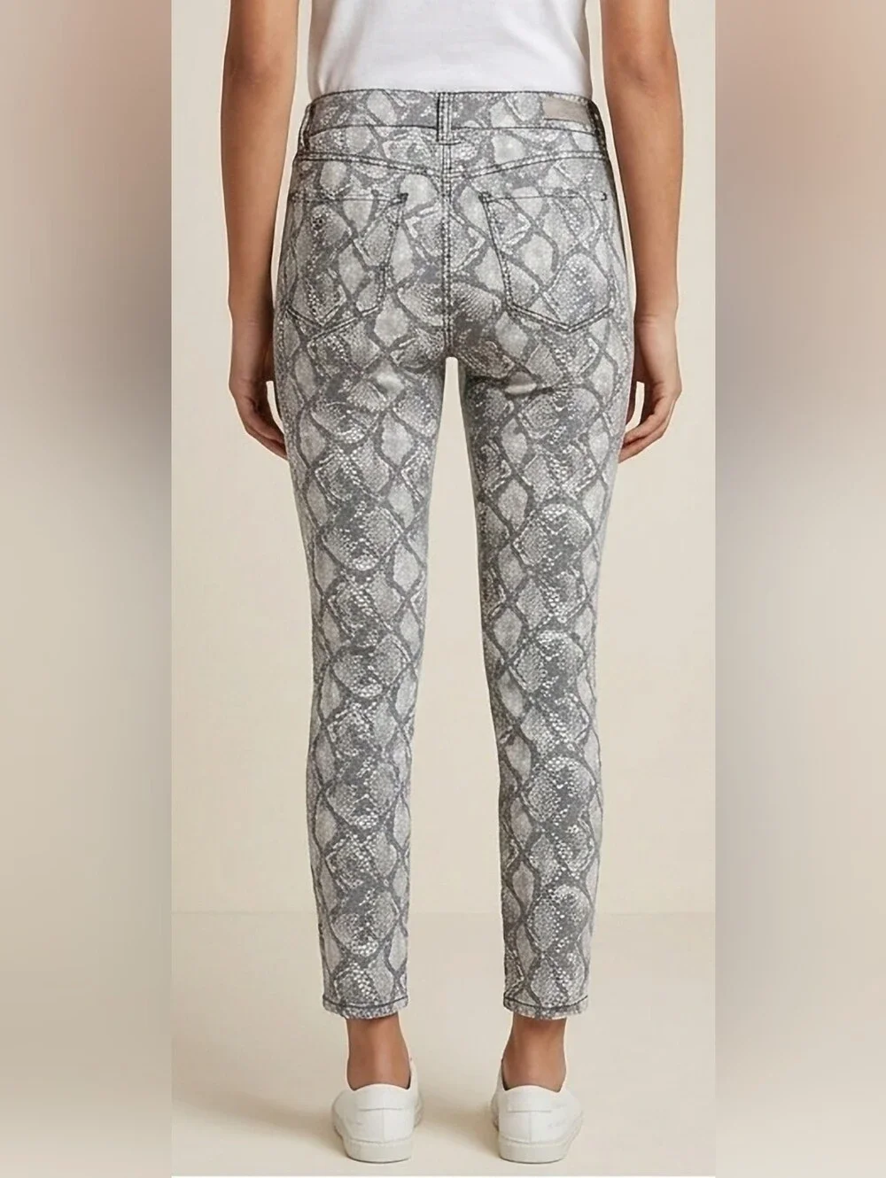Seven7 TummyLess Gray Snake-Print Cotton Blend High Waist Skinny Jeans 12